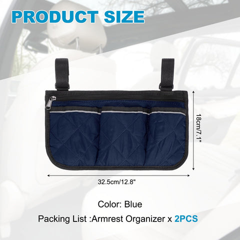 YELARXI Beach Chair Armrest Bag, Beach Side Bag Hanging Storage Organizer with Reflective 4 Pockets Waterproof Pouch 13 x 7" & 2Pcs & Blue - Fit for