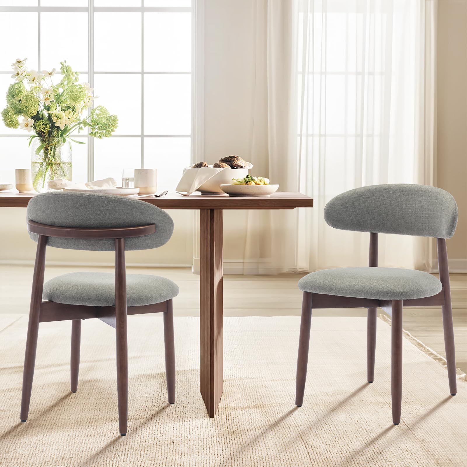 COLAMY Modern Dining Chairs Set with Wooden Legs – Upholstered Fabric Dining Room Chairs with Curved Backrest, Soft Cushion Seat