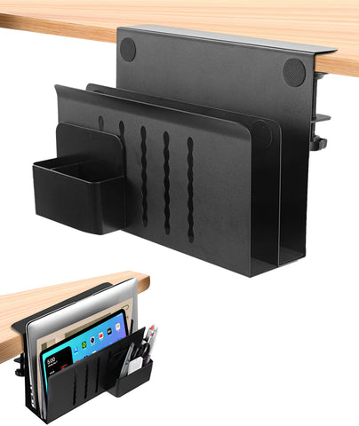 Torchesy Laptop Stand Vertical Under Desk Storage Under Desk Laptop Mount Desk Side Storage for All Laptops and Tablets Black