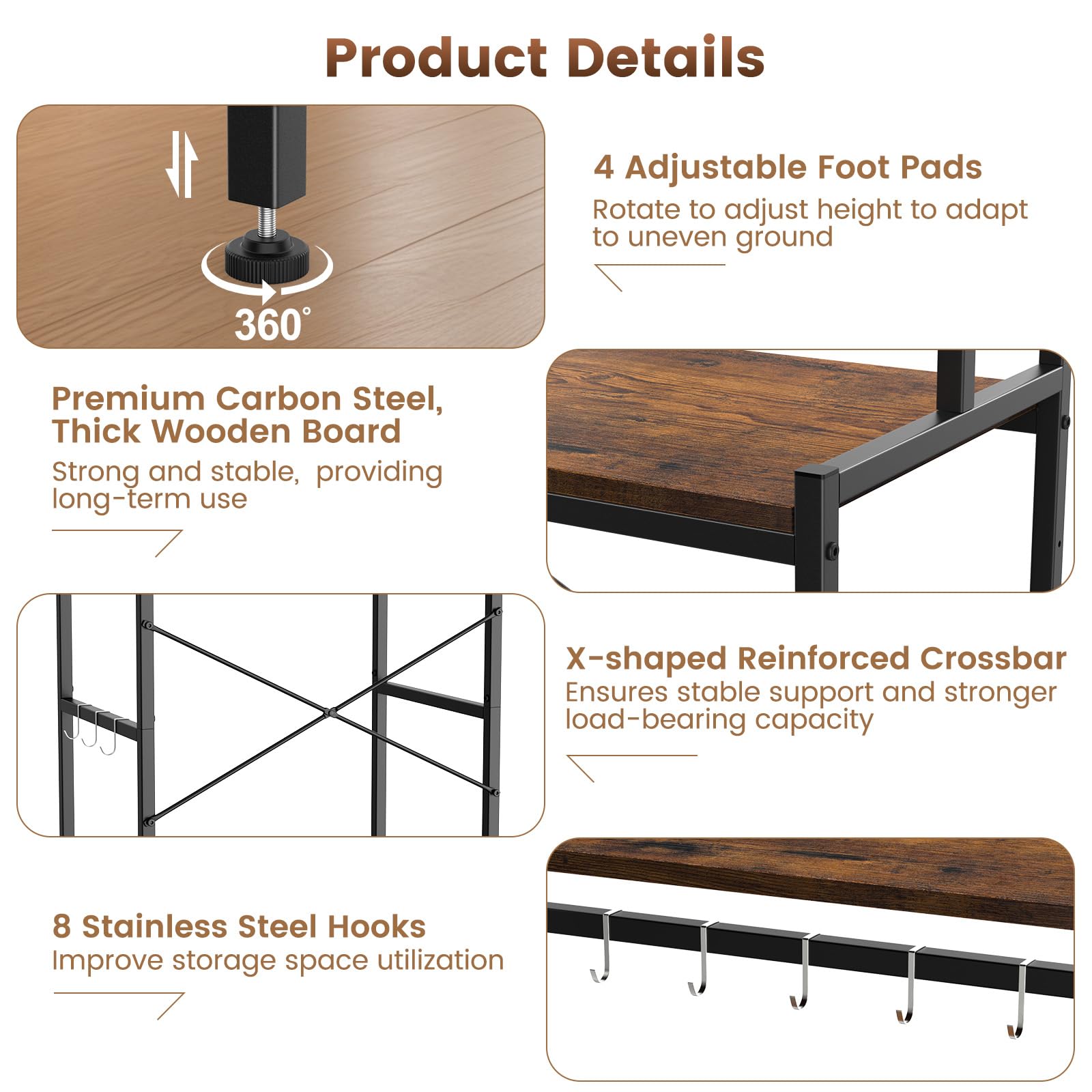 Housolution 2-Tier Mini Fridge Stand with Storage, Black+Brown