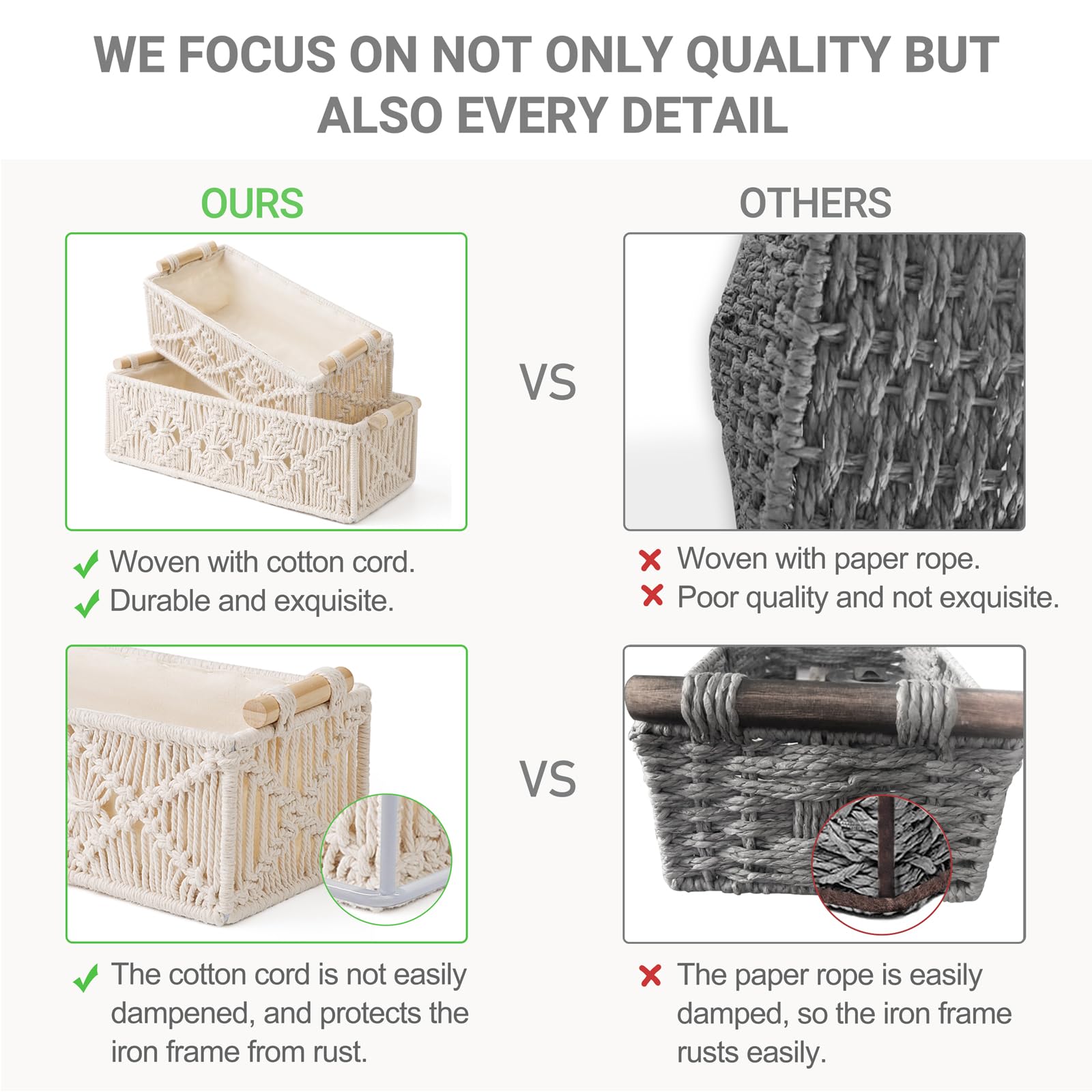 Mkono Macrame Storage Baskets Decor Box Handmade Woven Decorative Countertop Toilet Tank Shelf Cabinet Organizer Boho Decor for Bedroom Nursery