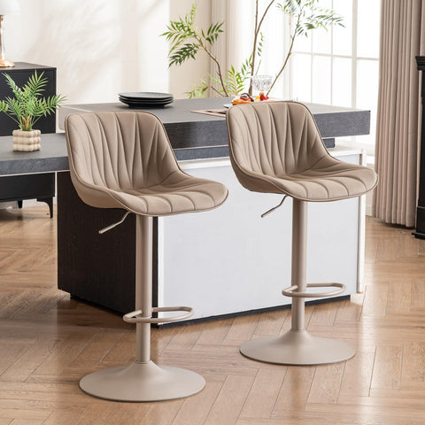 YOUNIKE Bar Stools Set of 2, Modern Upholstered Faux Leather Barstools with Back, Swivel Tall Adjustable Counter Height Bar Chairs, Entirely Khaki