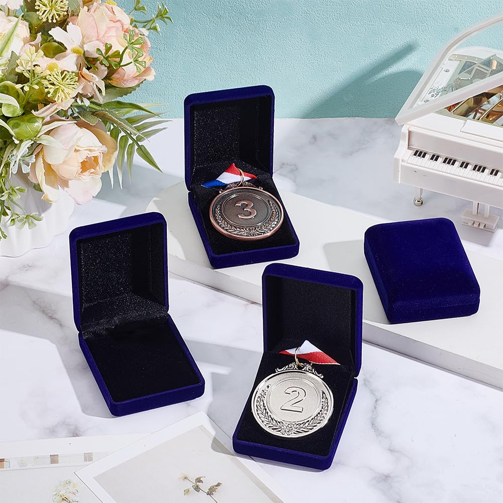 NBEADS 4 Pcs Velvet Badge Display Box, 6.1x7.8x3.2cm Lapel Pin Collection Display Holder Necklace Bracelet Gift Box for Badges Lapel Pin Coin Jewelry