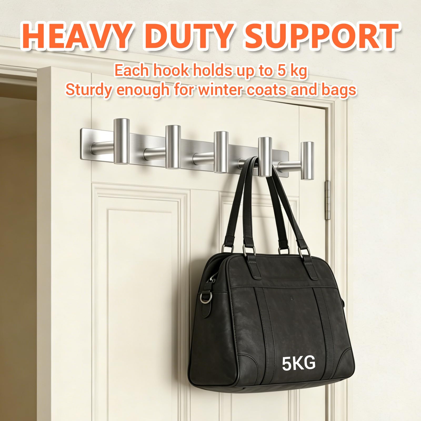 TOEKSIX Silver Steel Wall Coat Rack 15.6in, 5 Hooks for Bathroom Bedroom