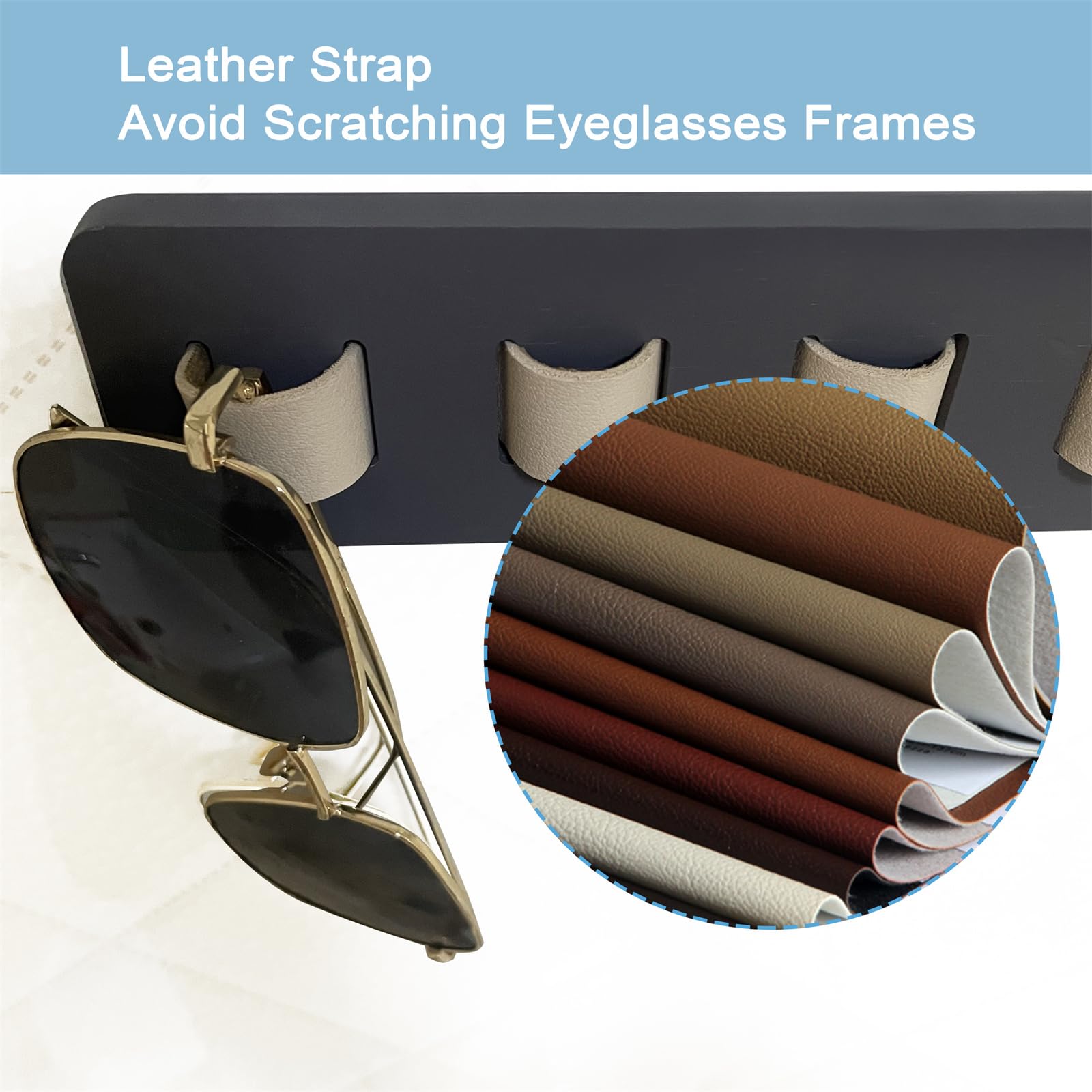 FINDAMAZE Wooden Sunglasses Organizer - Wall Mounted Sunglasses Rack/Stand - Display for Men or Women, Home Decor (Gray-1pcs-long)