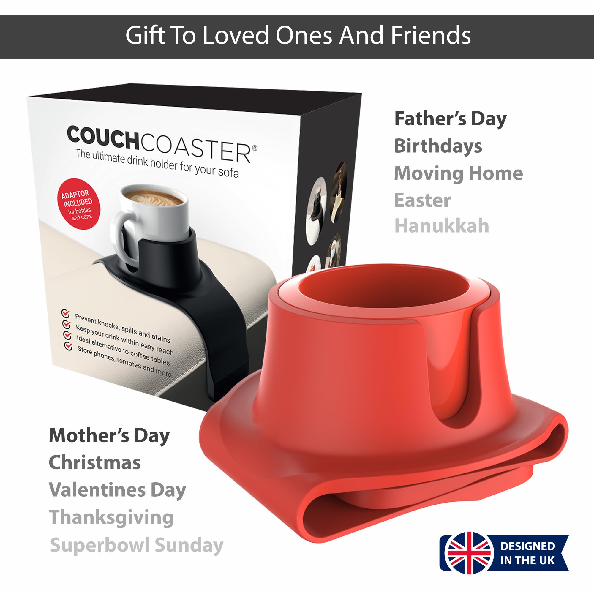 HIT PRODUCTS CouchCoaster® - Couch Armrest Cup Holder, Rosso Red
