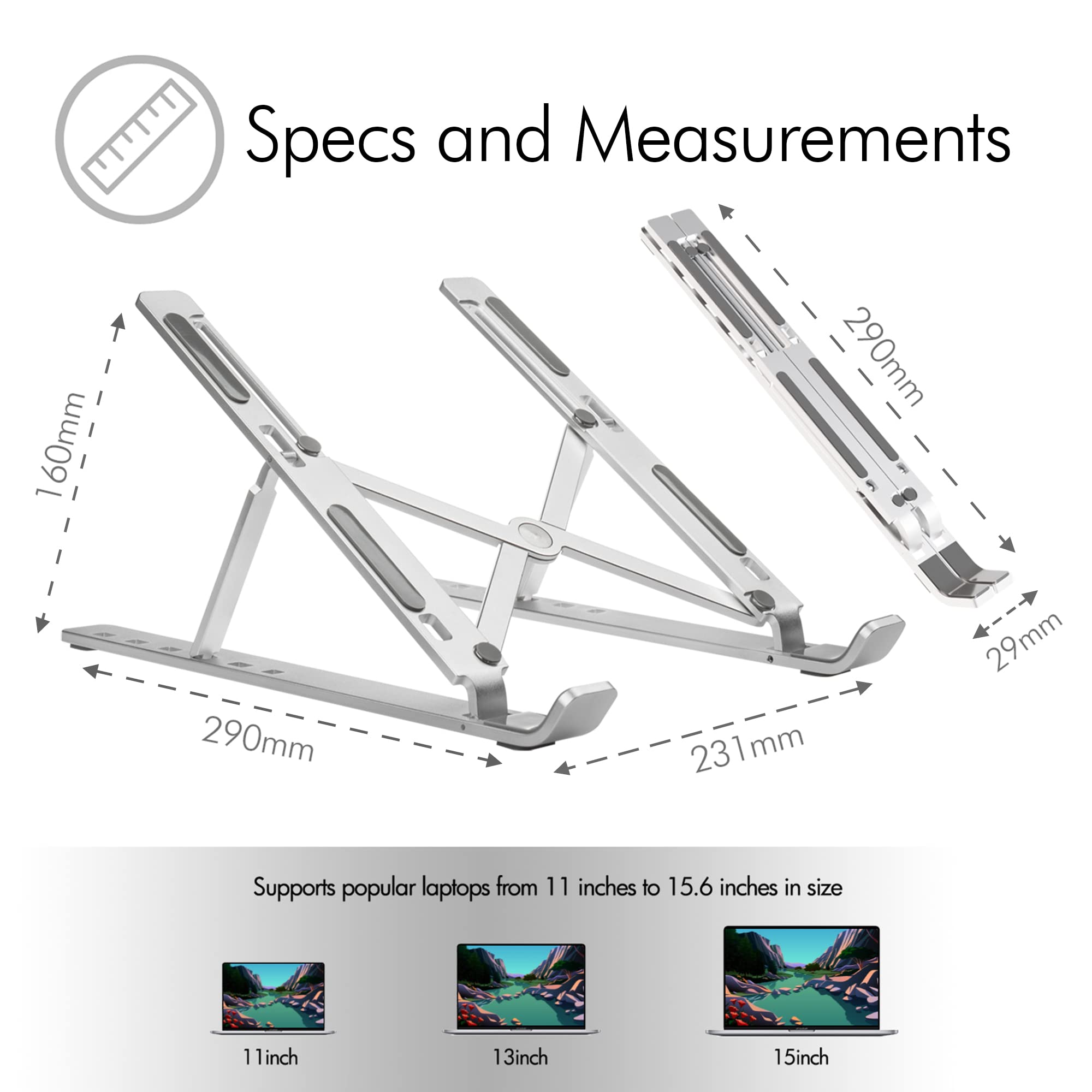 Desire2 Adjustable Laptop Stand, Portable Aluminium Holder for Desk, Foldable Ventilated Cooling Notebook Stand for Macbook Air Pro, HP, Lenovo, Sony