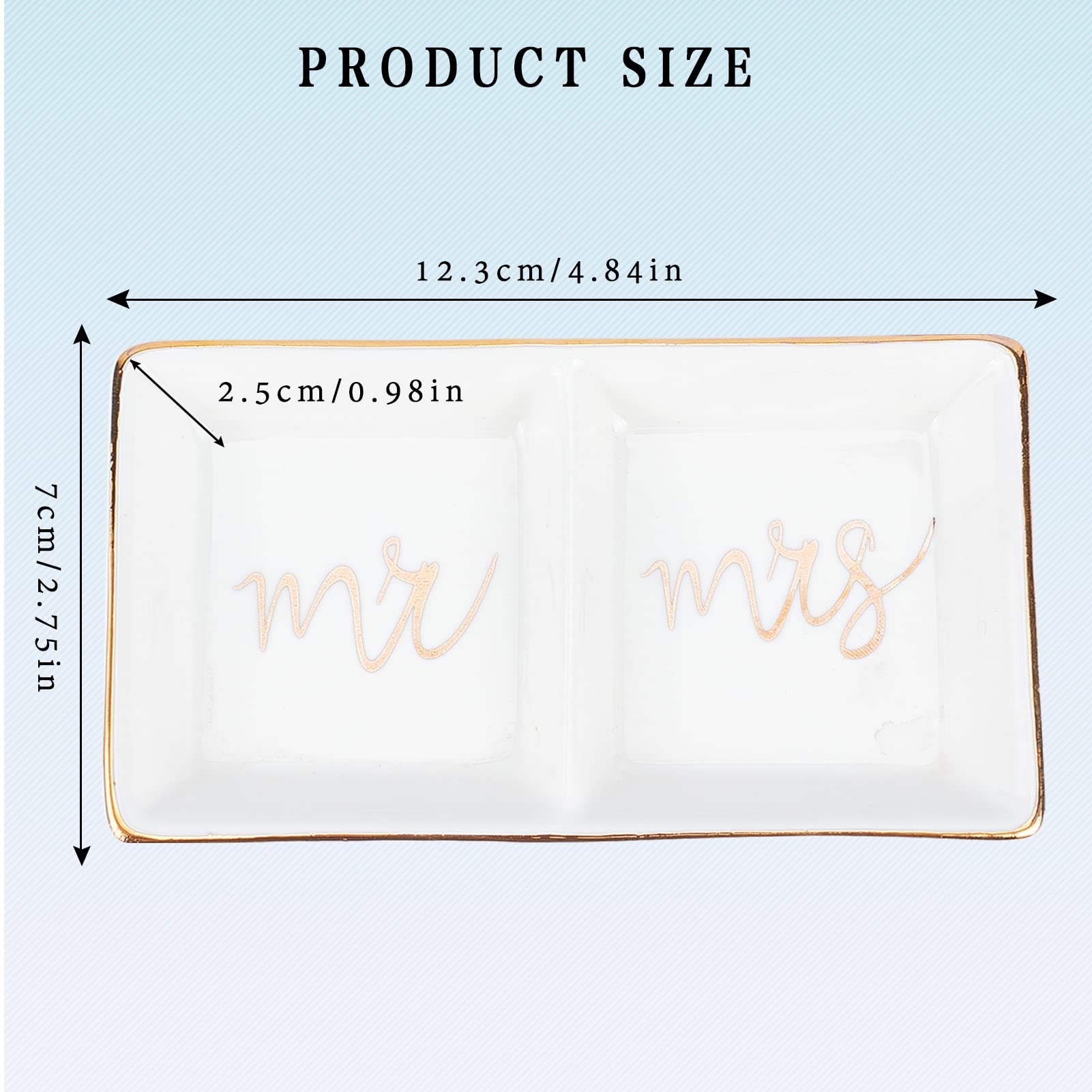 NICENEEDED Mr & Mrs Ring Dish, Two Section Trinket Tray for Wedding Engagement Rings Couples Gifts