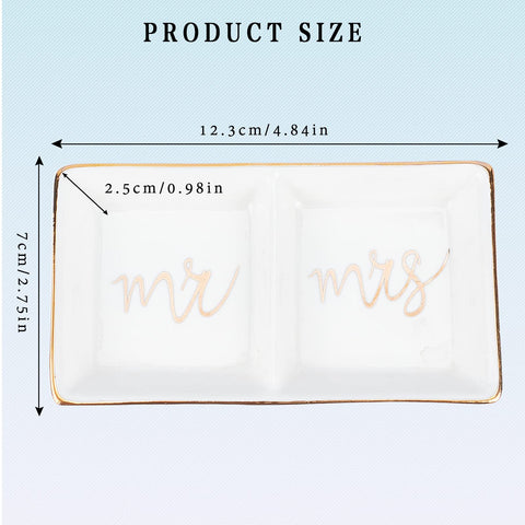 NICENEEDED Mr & Mrs Ring Dish, Two Section Trinket Tray for Wedding Engagement Rings Couples Gifts
