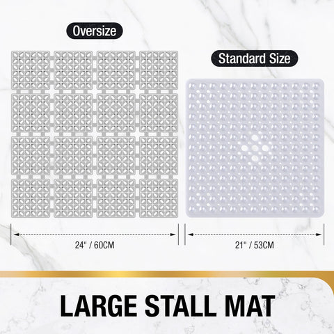 HITSLAM Square Shower Mat Non Slip Anti Mould, 60 x 60 cm Cut to Fit No Odor Soft TPE Bath Mat with Suction Cups and Drain Holes