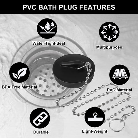 Fuyamp 2 Pcs Drain Stopper Sink Plug, Universal Bath Plug with Stainless Steel Chain and S-Shaped Hook,Drain Stopper For Bathtub Sink Bathroom