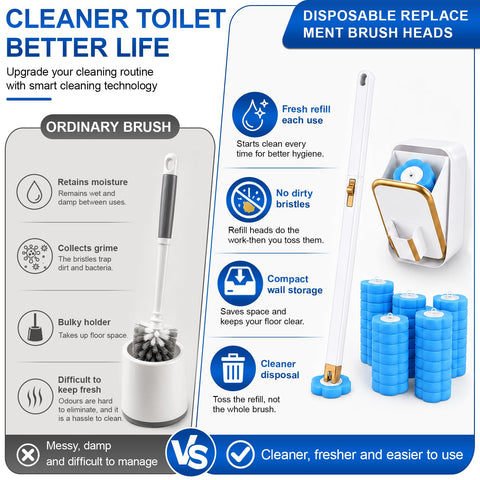 Disposable Toilet Brush, Toilet Wand Kit with 80 Refills and Storage Box