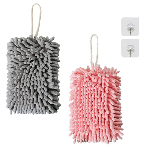 Cosysparks Microfibre Hand Towels, Soft & Plush Small Hand Towel Quick-Drying Super Absorbent Chenille Hand Towels with Hanging Loop for Kitchen and