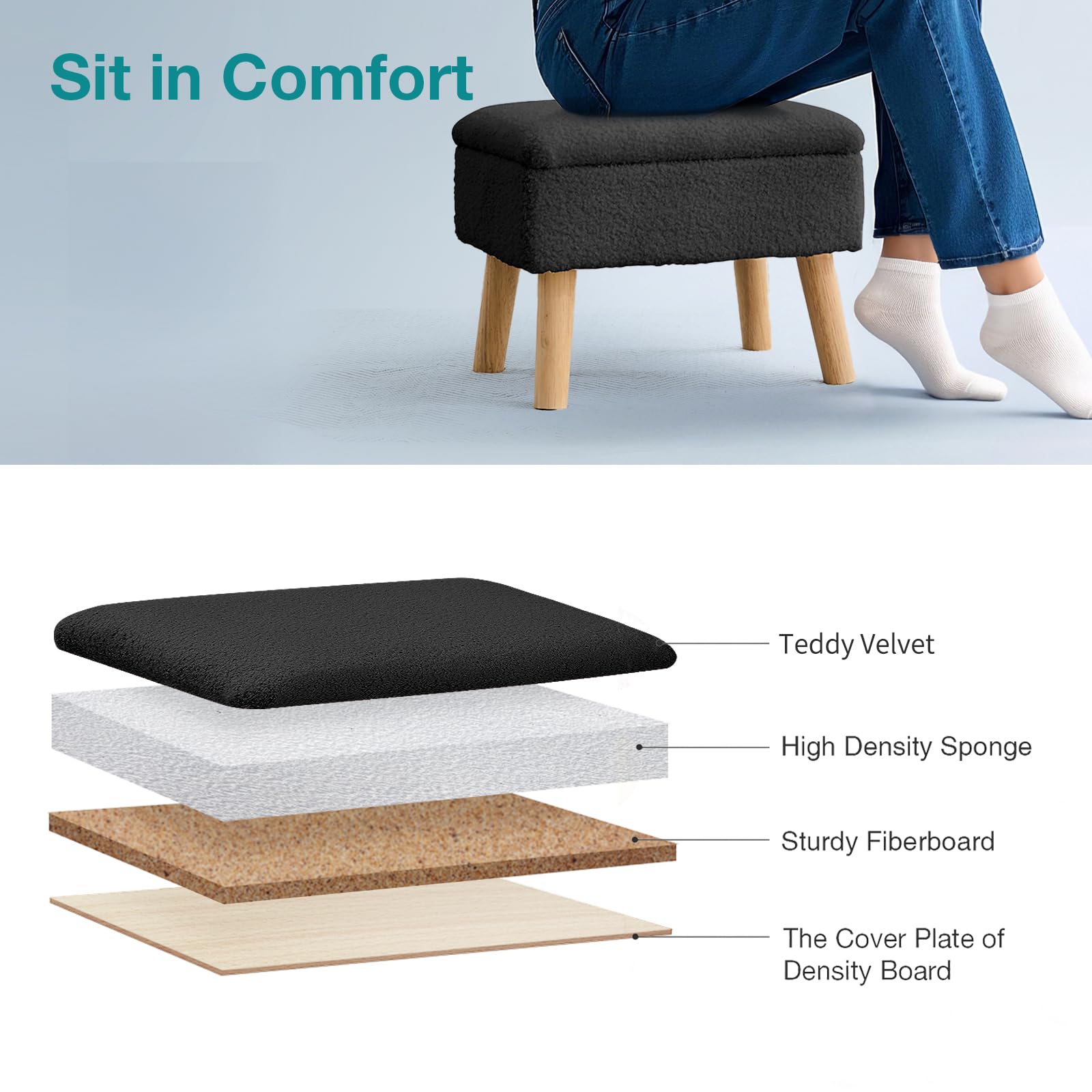 BRIAN & DANY Footstool Ottoman with Storage, Teddy Fleece Rectangle Storage Ottoman
