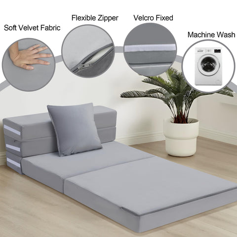 MeMoreCool Folding Floor Mattress Single, Fold Out Sofa Chair, Grey
