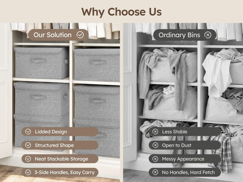 37.8L Stackable Storage Boxes with Lids Linen Clothes Wardrobe Organiser