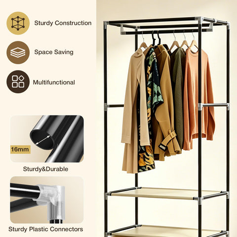 Single Canvas Wardrobe with 2 Drawers and Hanging Rail 160 x 59 x 43CM