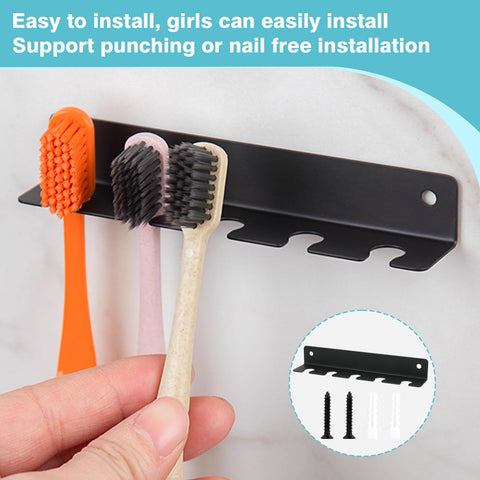 Wall Mounted Toothbrush Holder - Stylish Stainless Steel Toothbrush Organizer Self-Adhesive Can Drill Installation