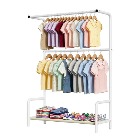 KEEGH Double Rod Kids Clothes Rail with Storage Shelf for Bedroom Playroom