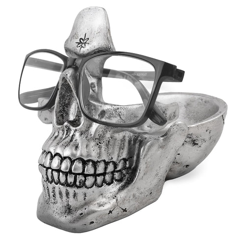 VIPbuy Skull Glasses Holder Stand, Novelty Eyeglass Holder Rack with Storage Tray for Nightstand