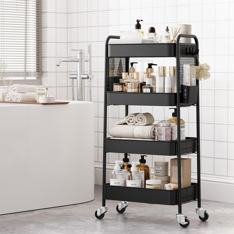 Urackify 4 Tier Storage Trolley on Wheels, Black