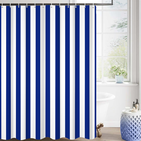 GCIREC Shower Curtain, 180x200cm, Blue and White Modern Minimalism Vertical Stripes Waterproof Fabric Machine Washable Bathroom Curtain with Hooks