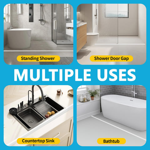 DLYYPLUS 98"/2.5M Collapsible Wet Room Floor Barrier Self-Adhesive Shower Threshold Water Dam Keeps Water Inside Threshold Dry and Wet Separation
