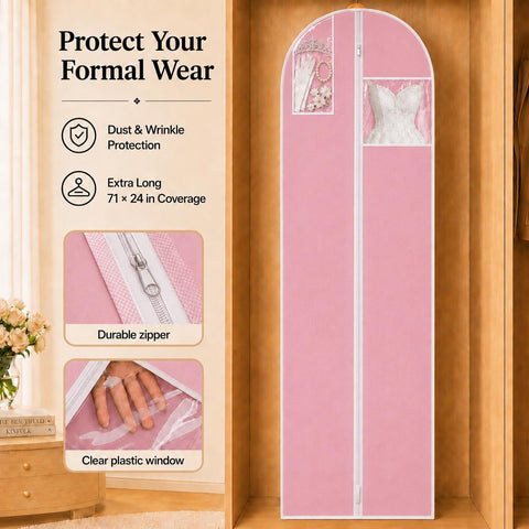 Sytinnice 3Pcs Long Dress Garment Bags, 60×180cm Folding Full Length Garment Cover Bag with Zipper, Pocket & Handle