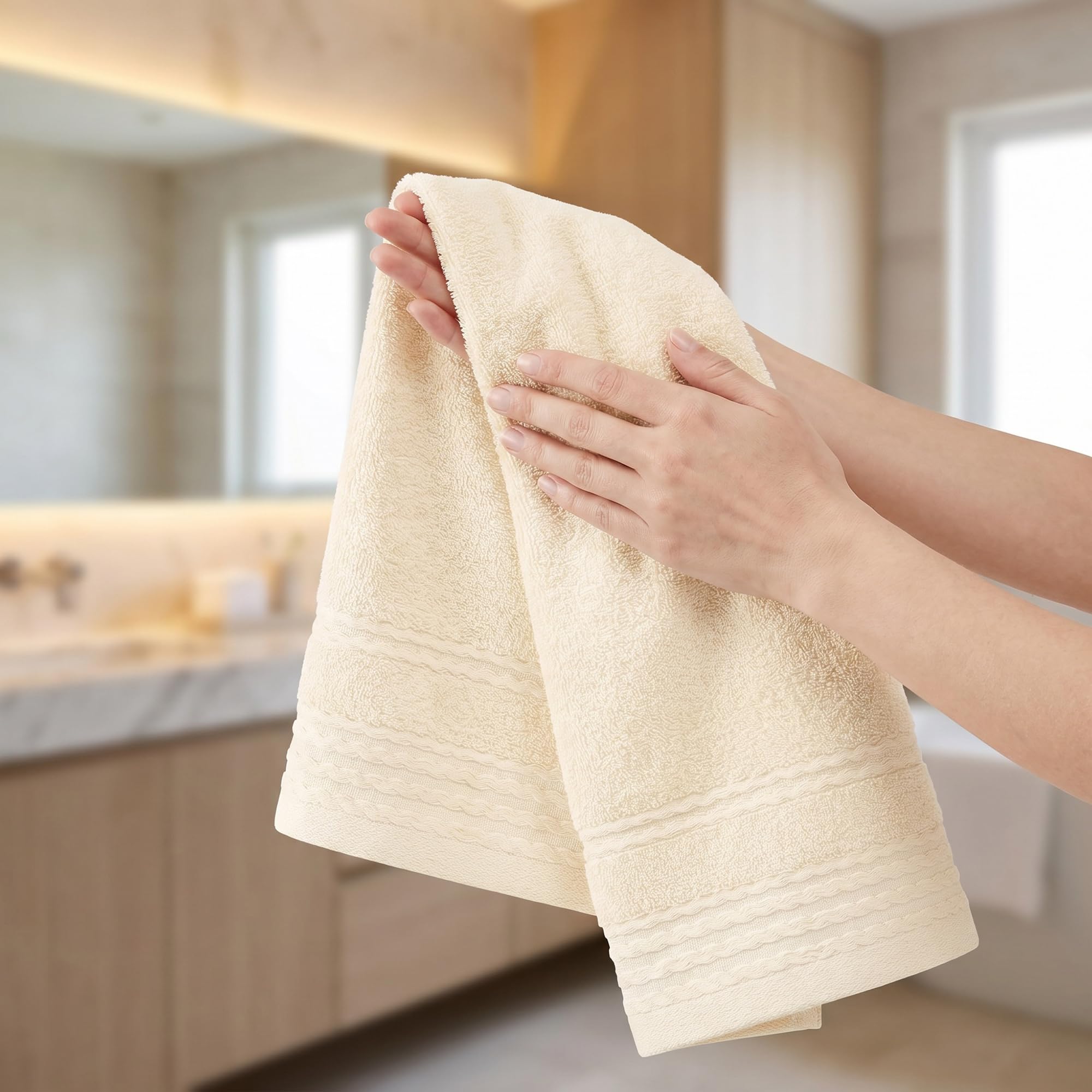 HMETOL Striped Comfort and Quick Drying Hand Towel Set (14 x 30 Inches)