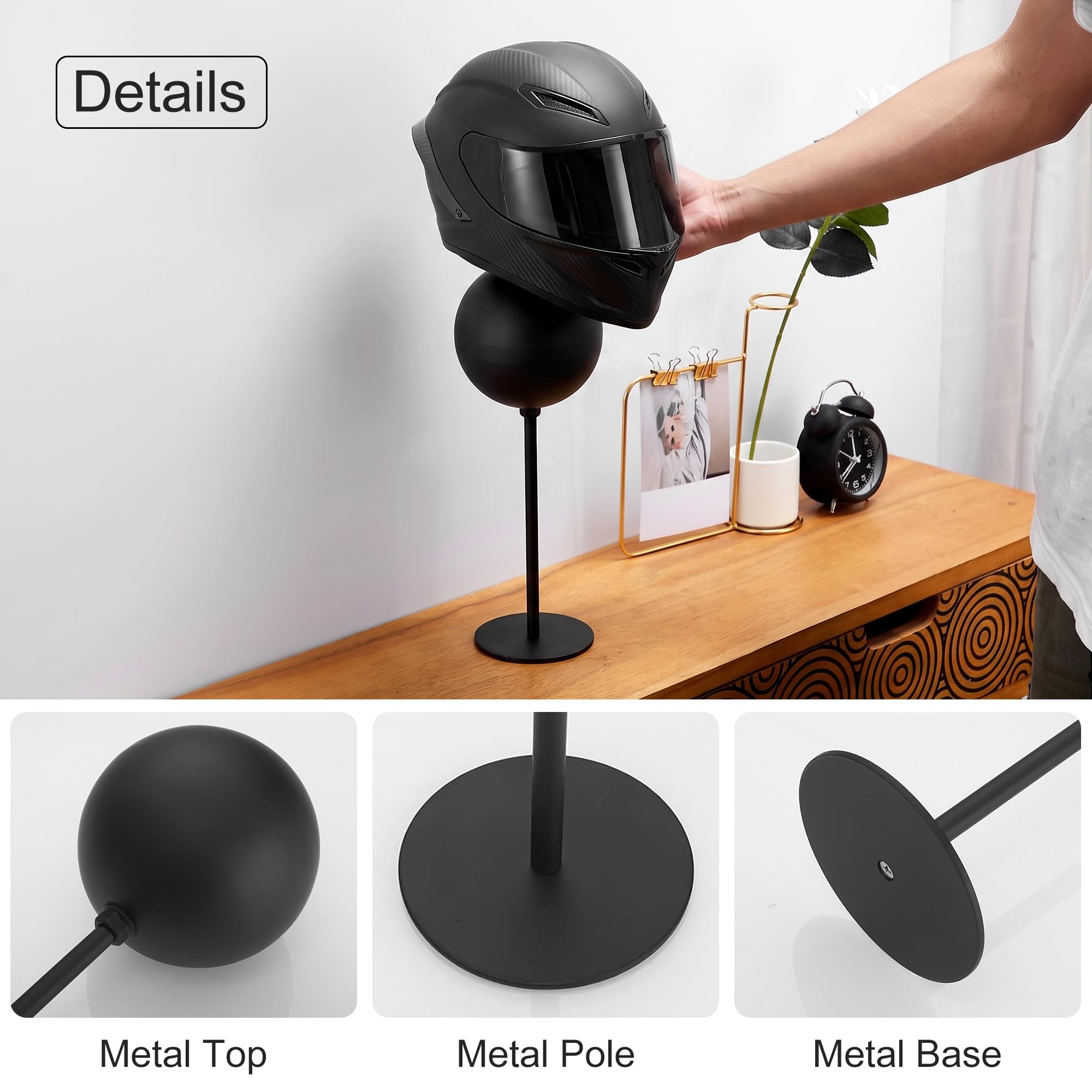 JOOM Freestanding Helmet Stand Metal Motorcycle Holder Rack Desktop Black