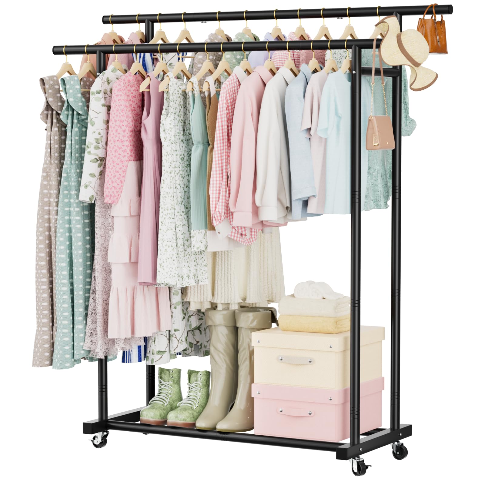 Abiglifty Double Clothes Rail Portable Rack D119xH161.5xW41cm 2 Wheels