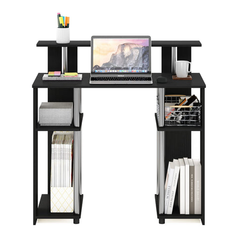 Furinno Computer Writing Desk, Engineered Wood, Americano/Stainless Steel, 51.49 (D) x 90.5 (W) x 90.6 (H) cm