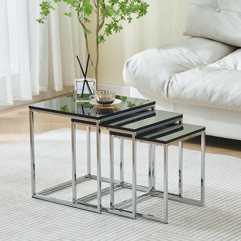 ASPECT Murano Set of 3 Nesting Table Gloss Wooden Tops (Black)