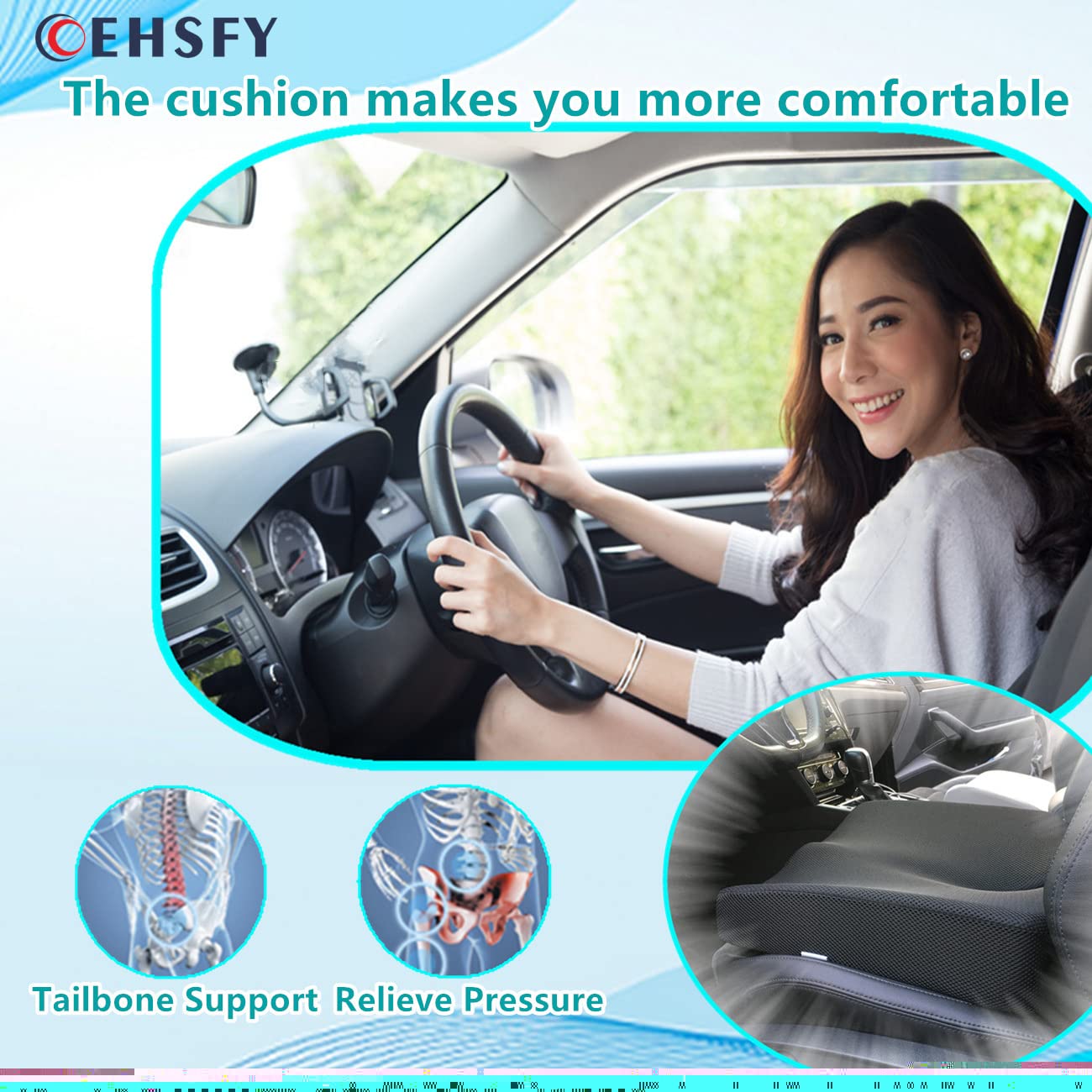 COEHSFY Coccyx Memory Foam Seat Cushion Ergonomic Booster Seat Pad