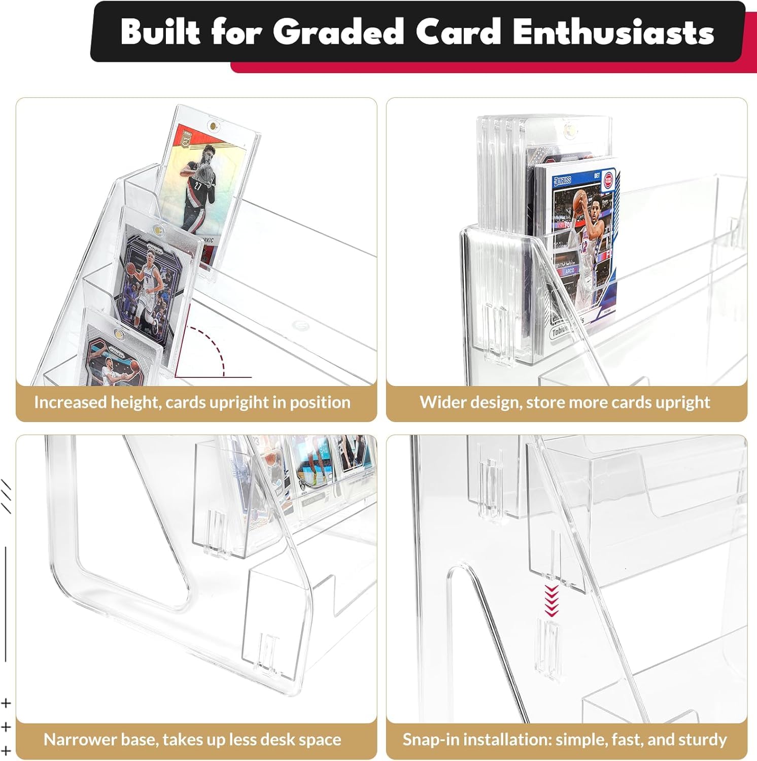 DIRXVMC Trading Card Display Stand, Vertical Holder for Baseball Basketball Sports Graded Card Display Stand Tabletop for PSA BGS SGC Slabs