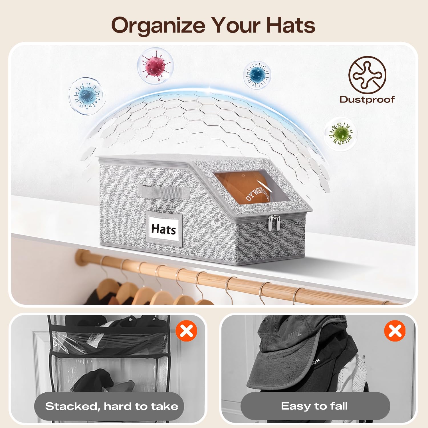 Homzixt Hat Storage Organizer, 1Pack, Holds 24 Ball Caps