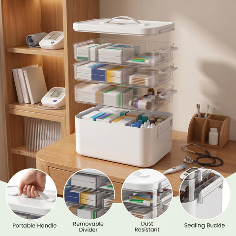 Stidyzo Medicine Storage Box, 4-layer Stackable Storage Box