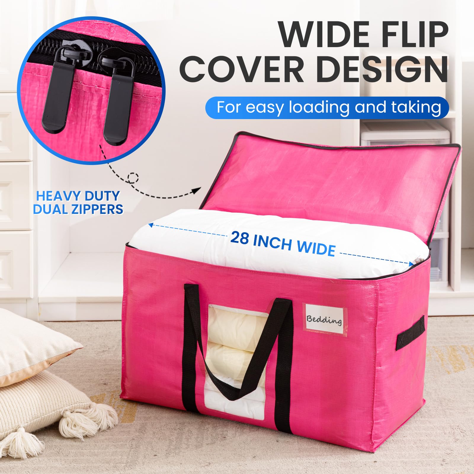 TAILI Moving Bags Extra Large Heavy Duty, Clear Window, 6 Pack Pink