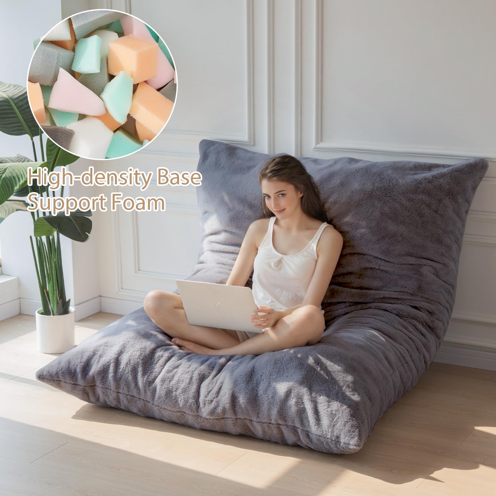 MAXYOYO Giant Bean Bag Bed - Square Bean Bag Chair - Large Sofa with Plush Cover and Fluffy Filling Included for Adult, Couples, Guest