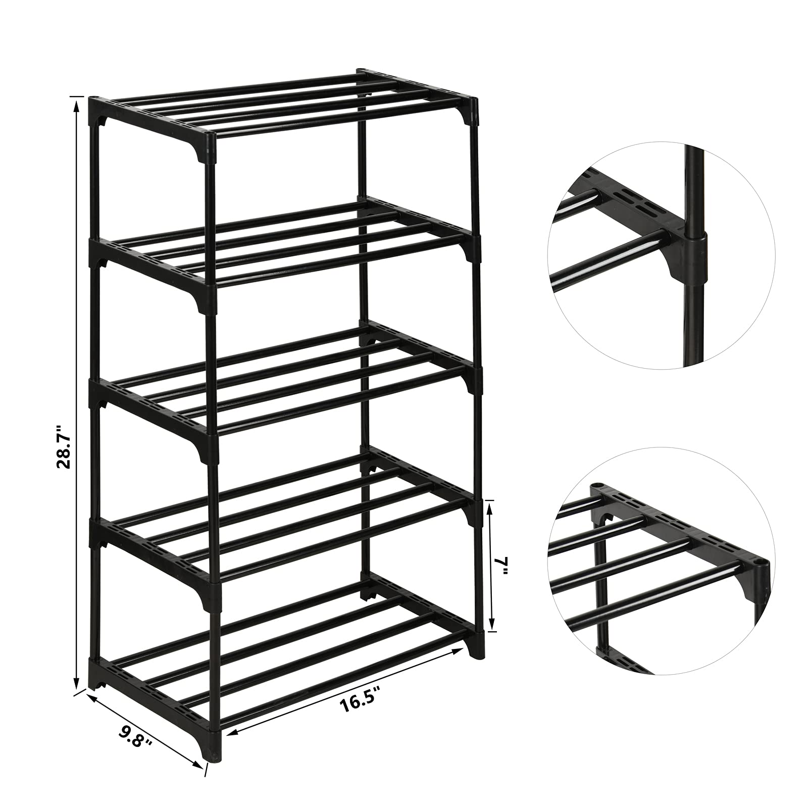 Ywinler 5 Tier Shoe Racks, Metal Shoe Storage Organiser Tall Narrow Shoe Racks Stackable Slim Shoe Shelf for Hallway, Entryway, Living Room