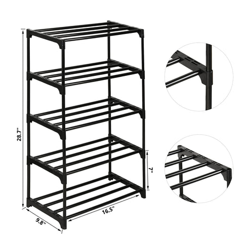 Ywinler 5 Tier Shoe Racks, Metal Shoe Storage Organiser Tall Narrow Shoe Racks Stackable Slim Shoe Shelf for Hallway, Entryway, Living Room