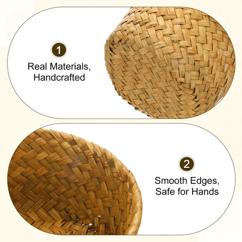 M METERXITY 3-Pack Natural Seagrass Woven Storage Basket, 14cm x 7.5cm Small Round Storage Seaweed Woven Sundries Baskets for
