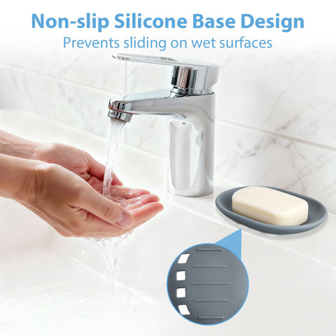Silicone Soap Dishes, 2pcs Soap Dish with Drainage, Non‑Slip and Portable Soap Tray, Bar Soap Holder for Shower, Bathroom, Kitchen - Grey & White