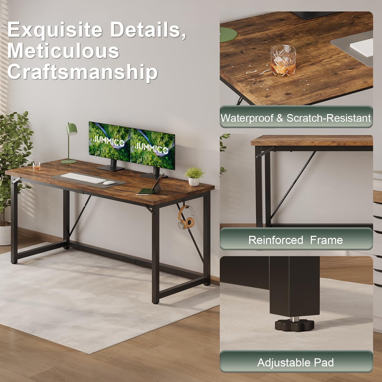 JUMMICO Computer Desk Table Workstation 100 x 50 x 75 cm for Office Living Room Bedroom Simple Assembly Industrial Design Black Desk Metal