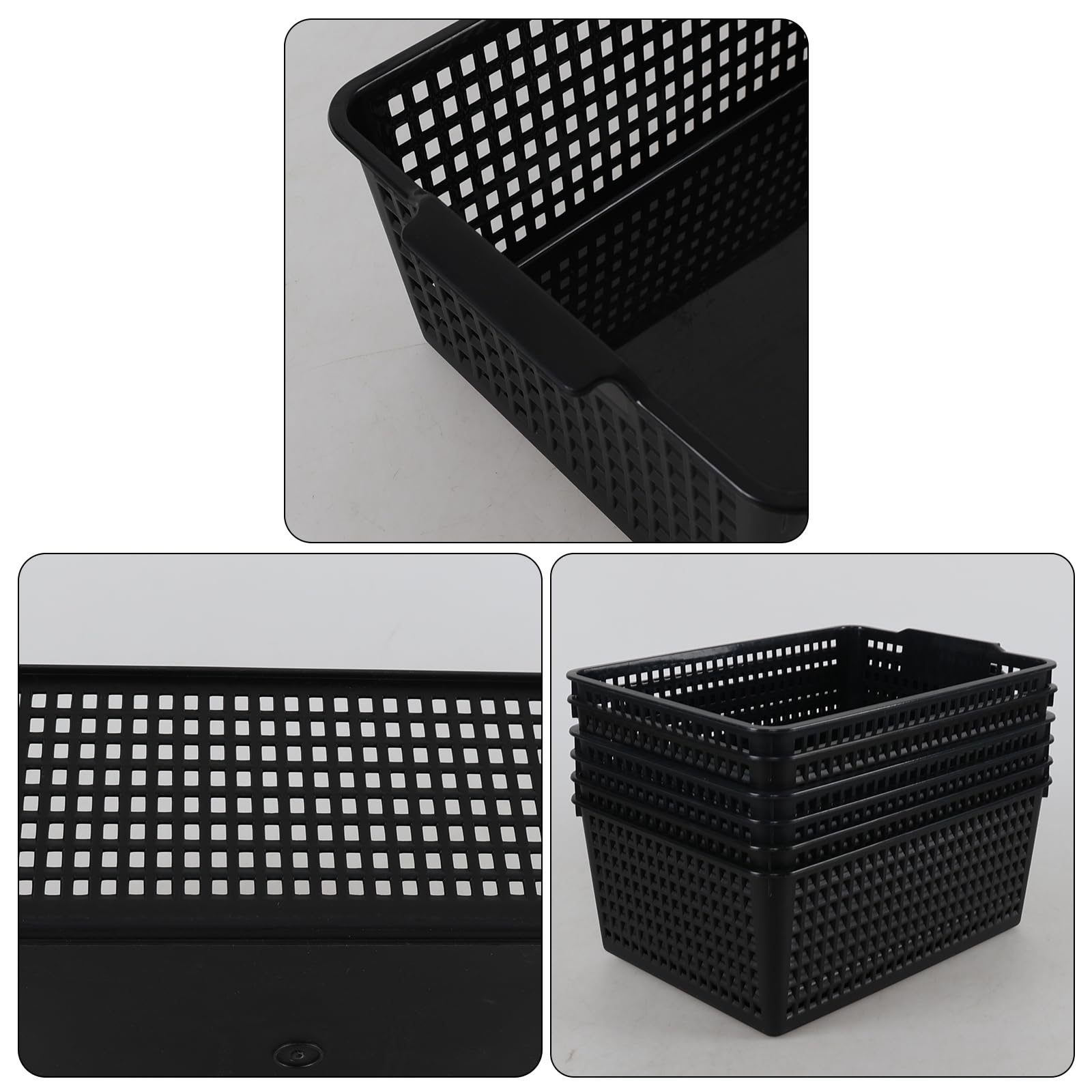 Kiddream 6-pack Large Storage Baskets, Plastic Organizing Basket Bins (Black)