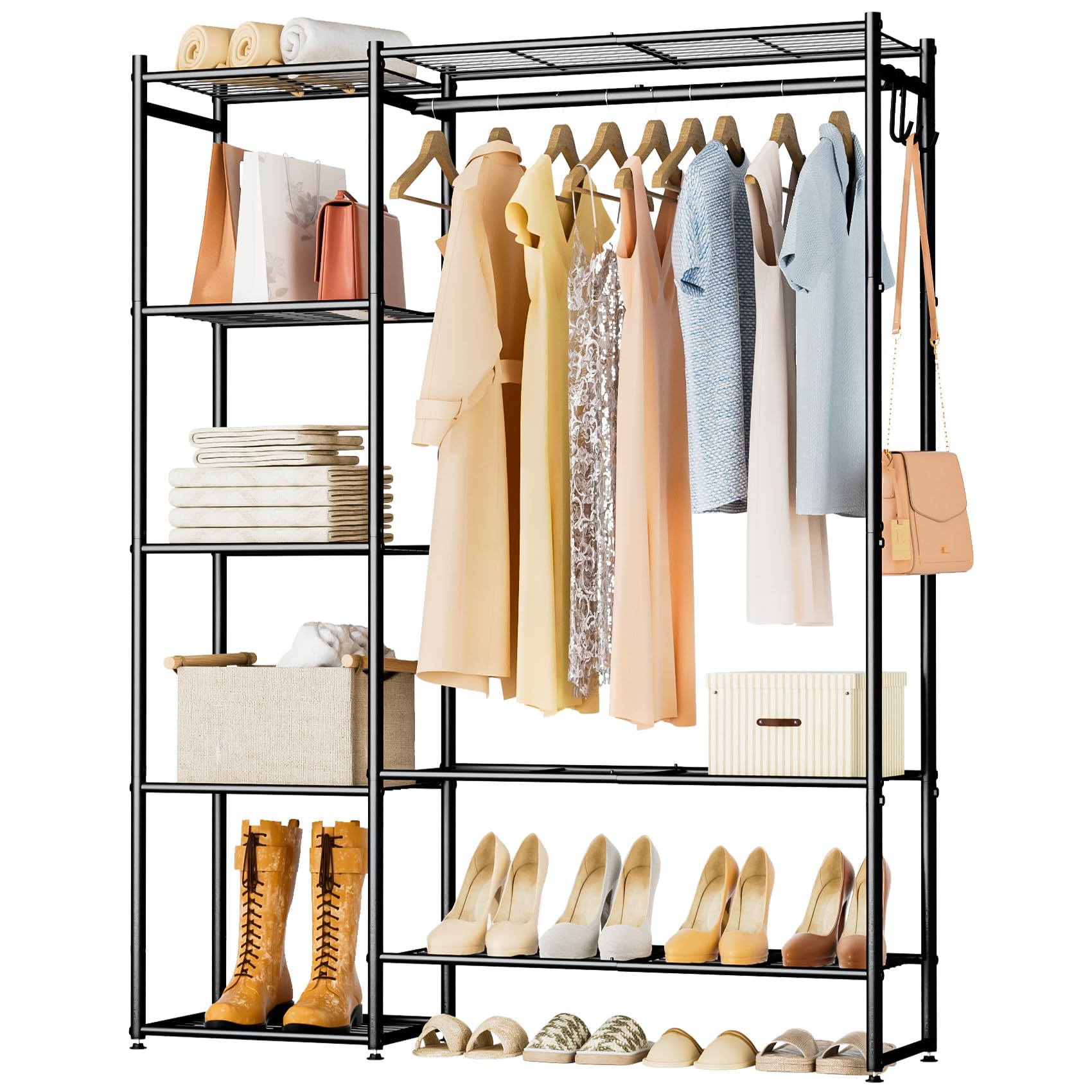 Neprock Clothes Rail with Shelves Metal Wardrobes for Bedroom Clothing Rack