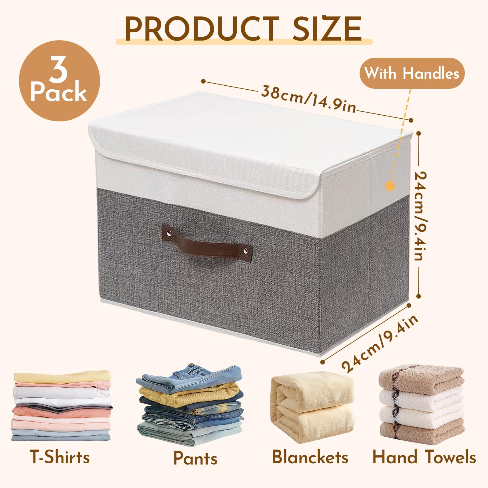 zxevg Storage Boxes 3 Pack Stackable with Lids White Linen