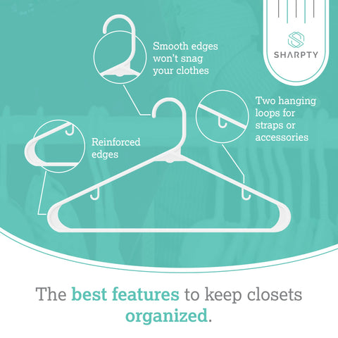 Sharpty Plastic Hangers Clothing Hangers Ideal for Everyday Standard Use (White, 20 Pack)