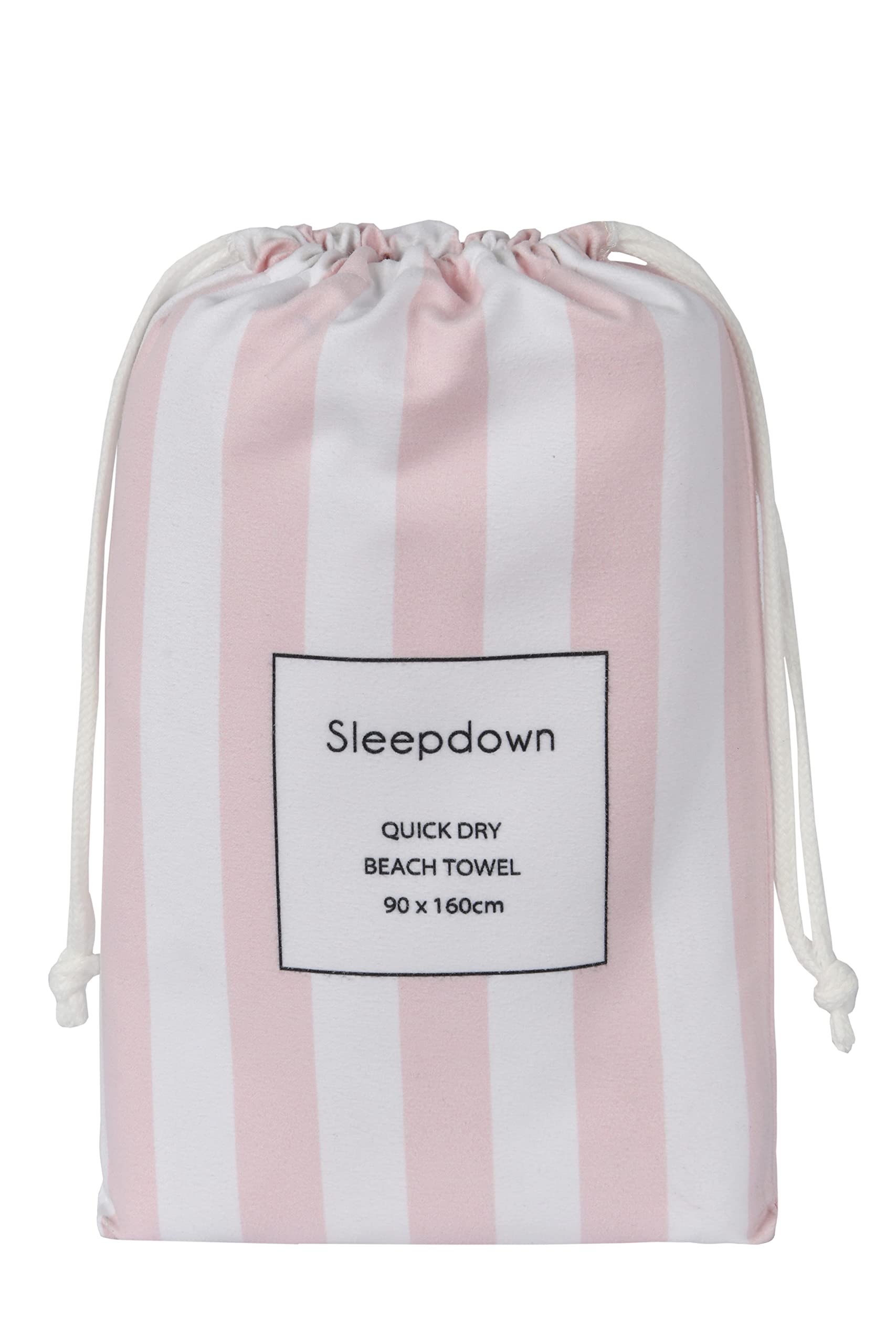 Sleepdown Striped Large Beach Towel Soft Microfiber Absorbent Swimming Pool Travel Camping Bath Sauna Gym Yoga with Bag - Blush - (160 x 90cm)