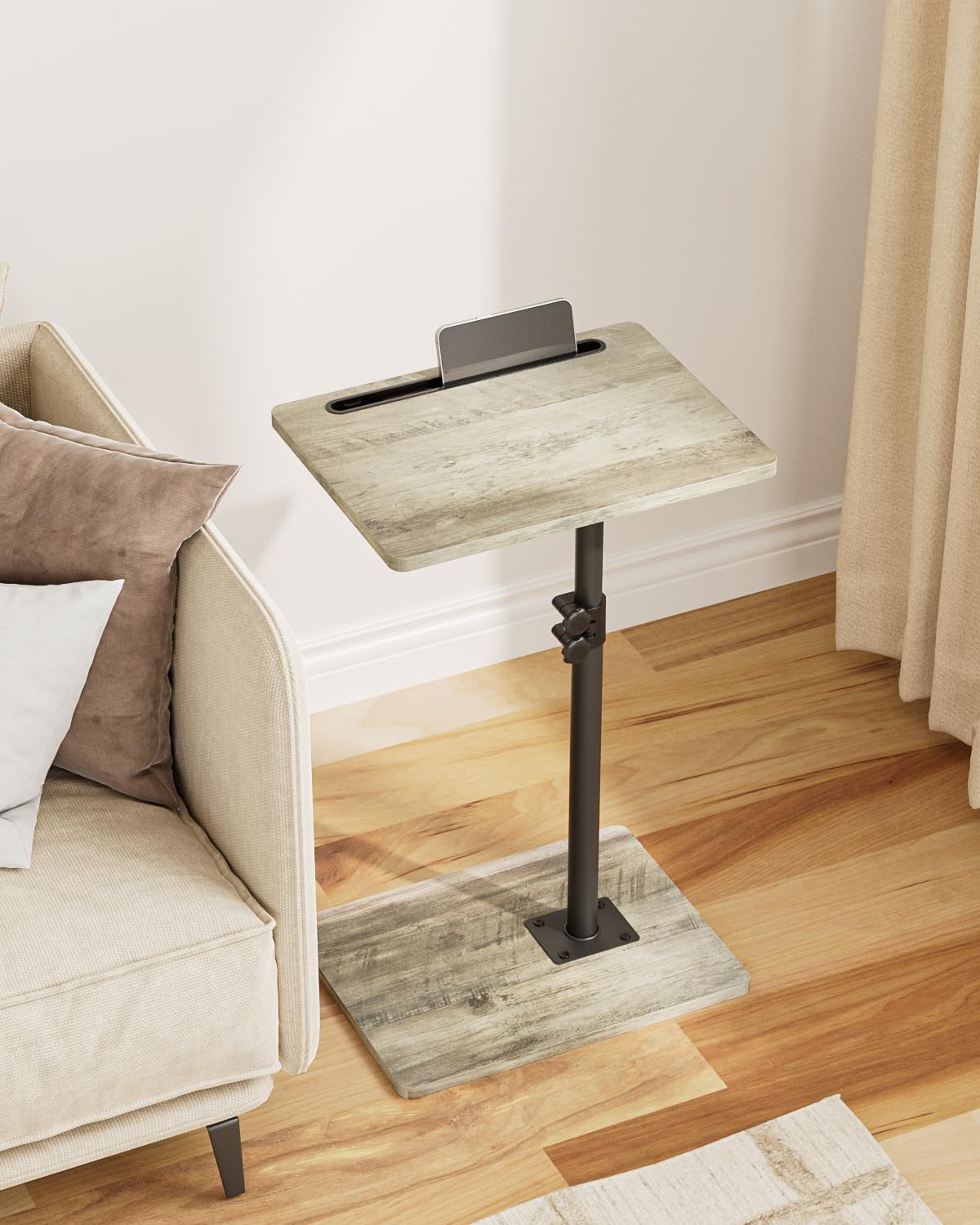HEYZOEY C-Shaped Side Table Adjustable, 360° Swivel Sofa End Table, 40x30x45-83cm, Small Coffee Table, Bedside Table for Living Room, Bedroom (Grey)